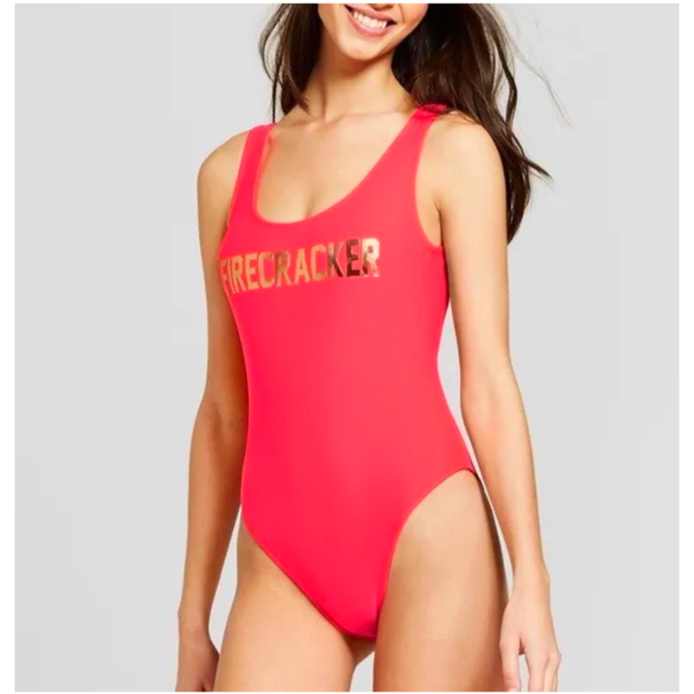 NWT: Xhilaration FIRECRACKER Neon One-Piece Swimsuit, Size M